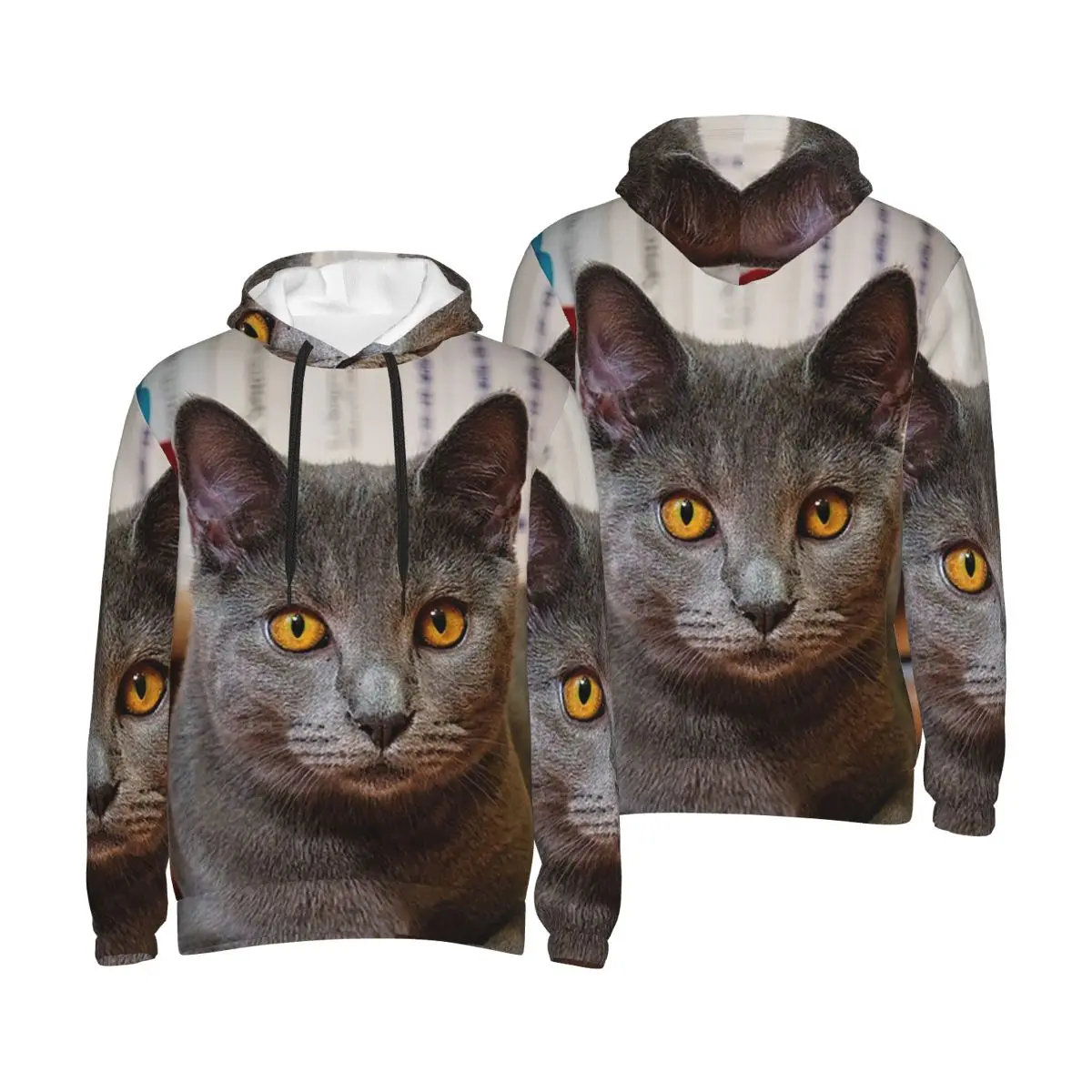 

Chartreux кошачий портрет с золотыми глазами, толстовки, пуловер в стиле Харадзюку, осень-зима, мужские и женские толстовки, топы с длинными рукавами