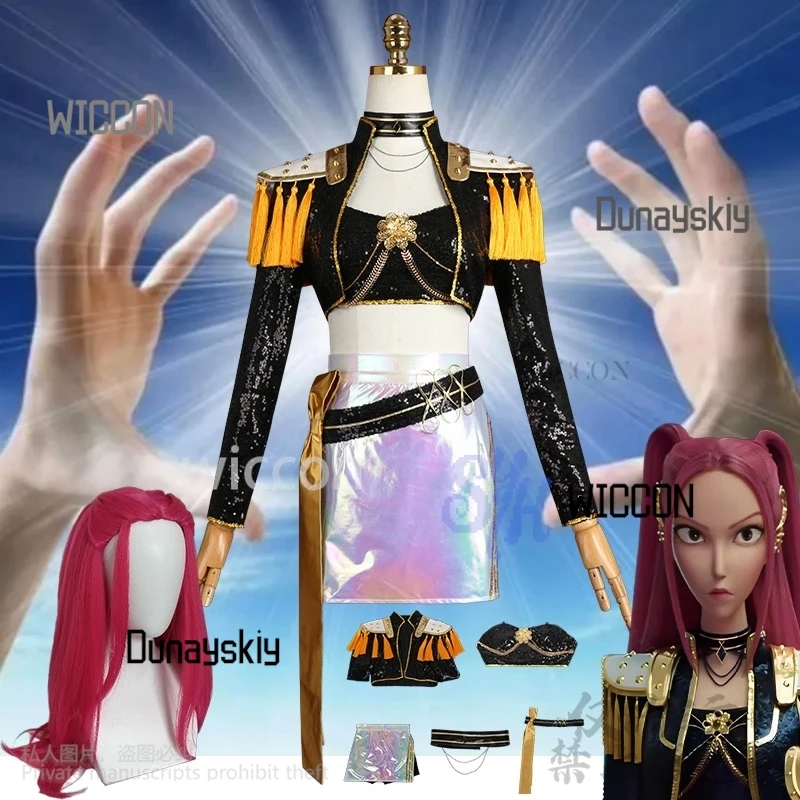 

Huntrix KPop Demon Hunters Golden Stage Costume Korea Idol Girls Uniform Black Punk Coat Mini Dress Lolita 코스프레 Halloween