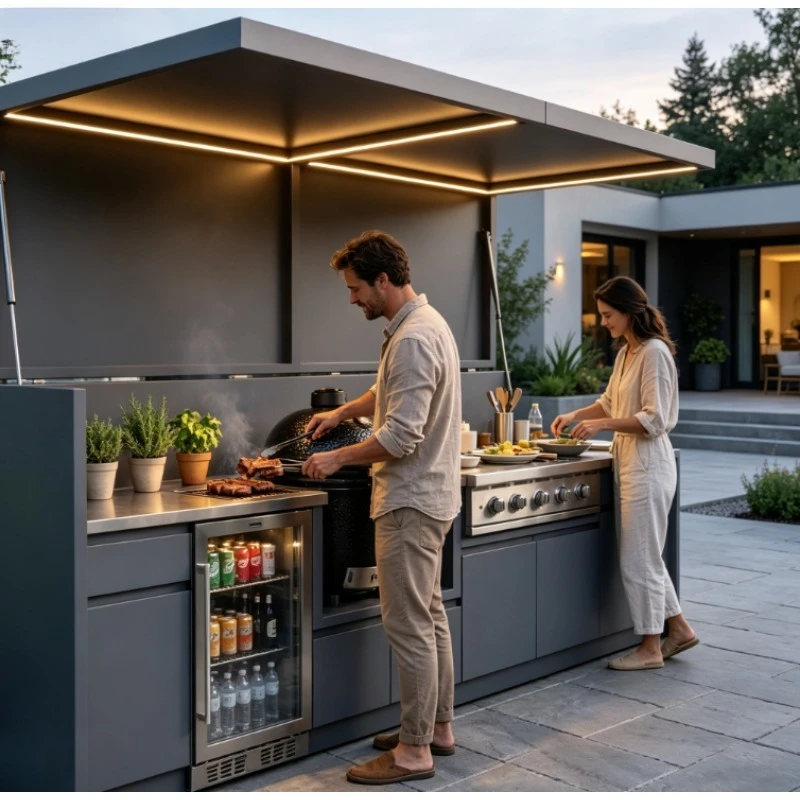 Cabina Da Cucina Esterna In Acciaio Inox, Antiruggine, Per Porte A Soffietto Da Giardino, Stazione Da Cucina Esterna Con Cabina-image