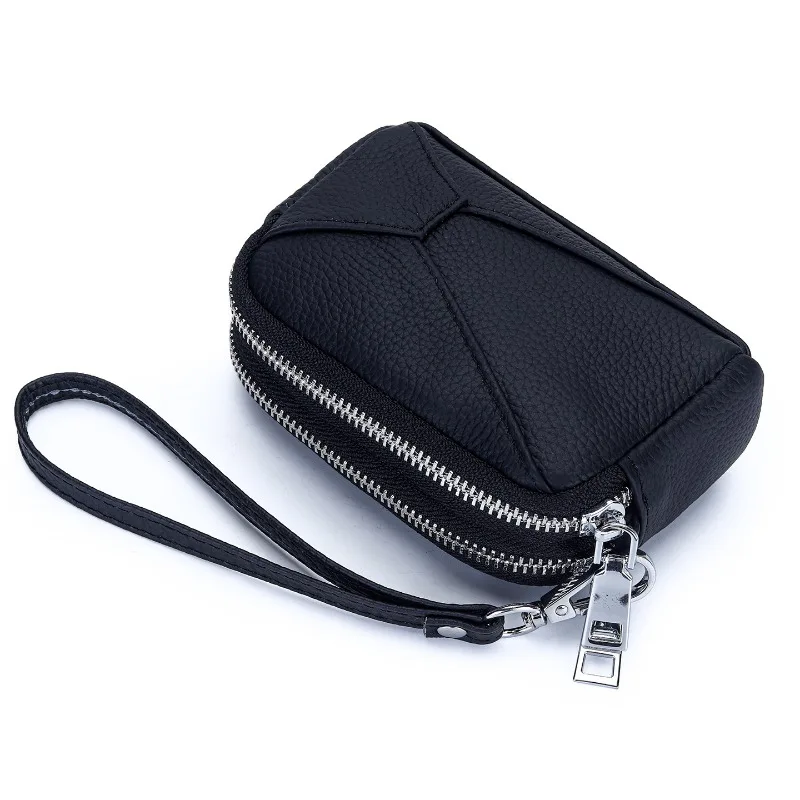 

Кошелек-монетница из натуральной кожи для женщин, новинка 2026 года, премиум-качество, с двойной молнией и ремешком на запястье, модный, компактный, для незаменимых вещей