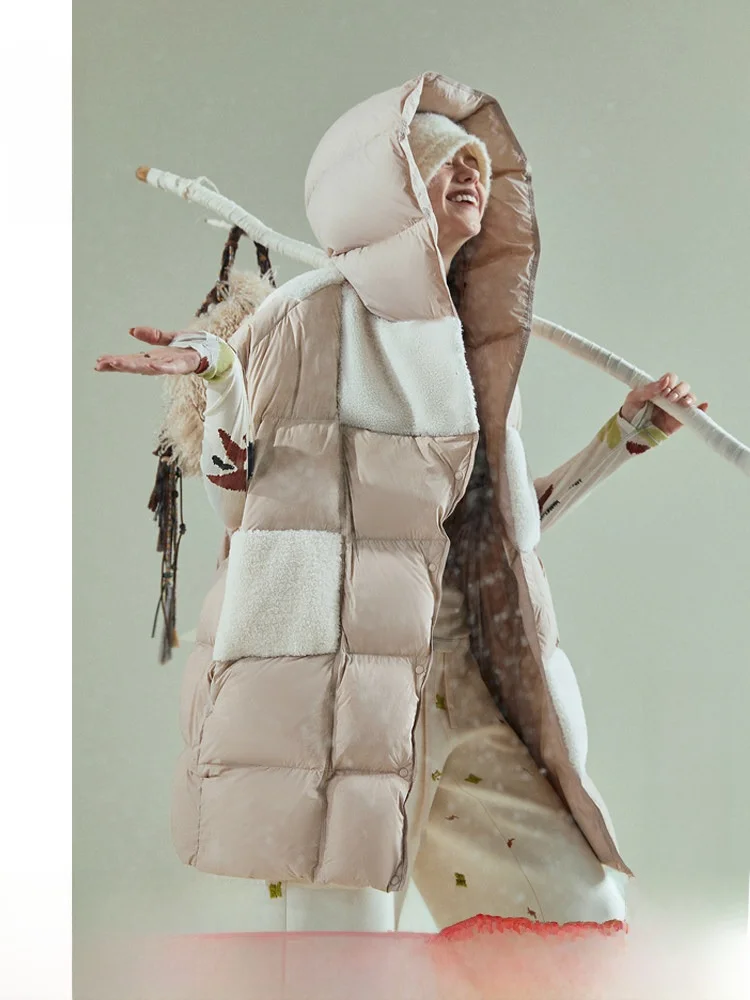 

Winter Long down Jaet Women's Warm Sli Hooded Vest Original Design Color Blo Pattern Commute Sle Nylon Material