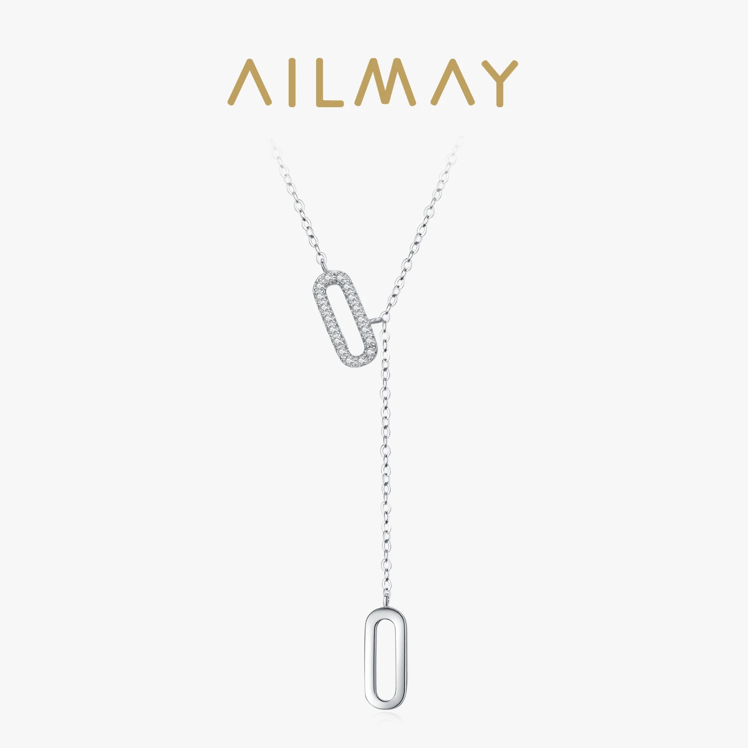 

Ailmay Exquisite Geometric Paper Clip Shape Chain 925 Sterling Silver Pendant Y-Necklace For Women Fashion Jewelry Gifts