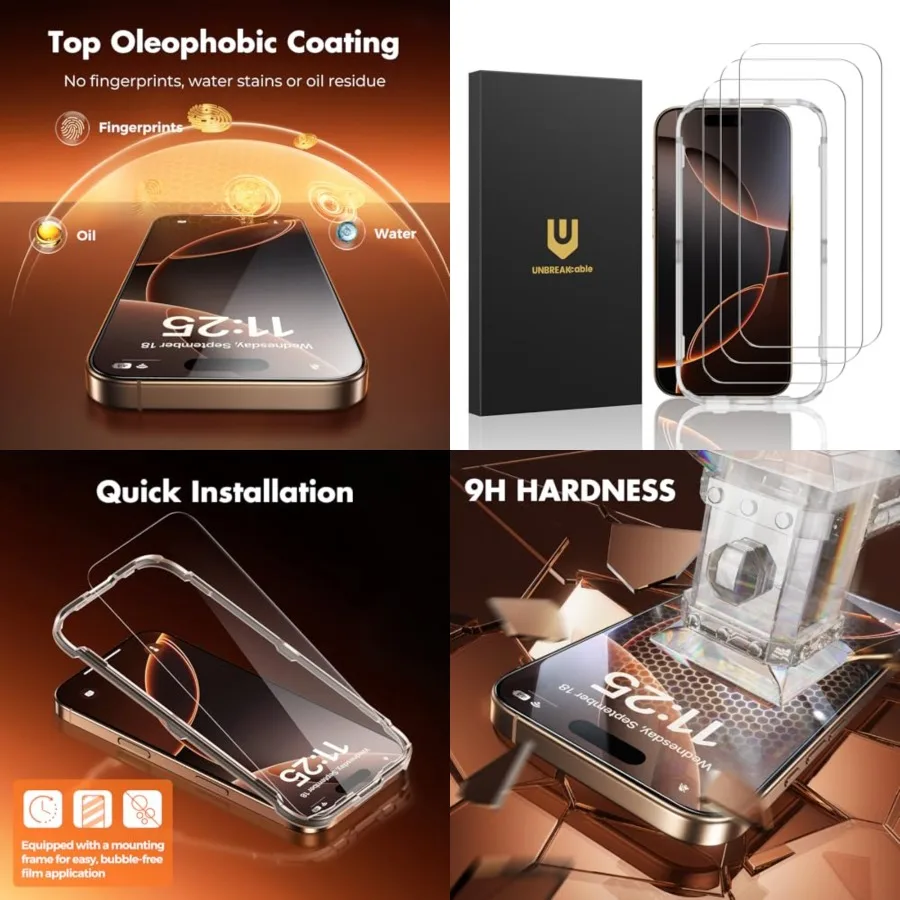

3-Pack Screen tector for, Double Shatterproof Tempered Glass [Easy Installation Frame] [9H Hardness] [99.99 HD Clear] [Case Fri