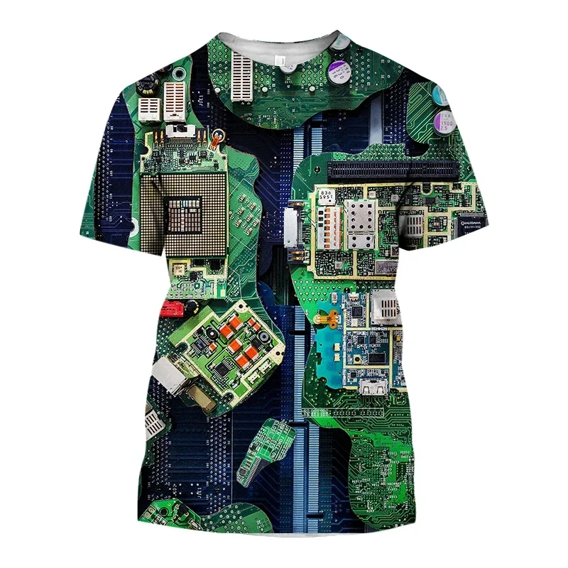 Summer Fashion Hot Electronic Circuit Board Creative Design Pattern 3D Printed Men's T-shirt Large Size Loose Street Casual Top