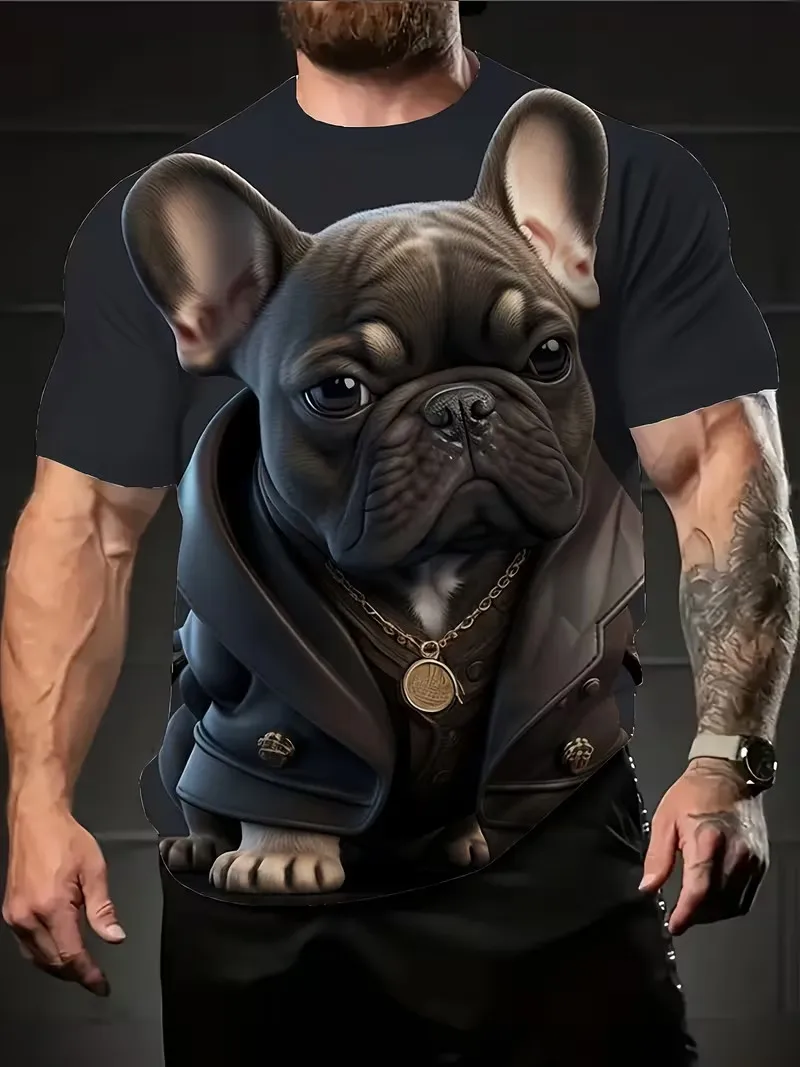 Men's French Bulldog Print T-Shirt Casual Short Sleeve Dog Graphic Tee Shirt Streetwear Cool Animal Pattern T Shirts Tops
