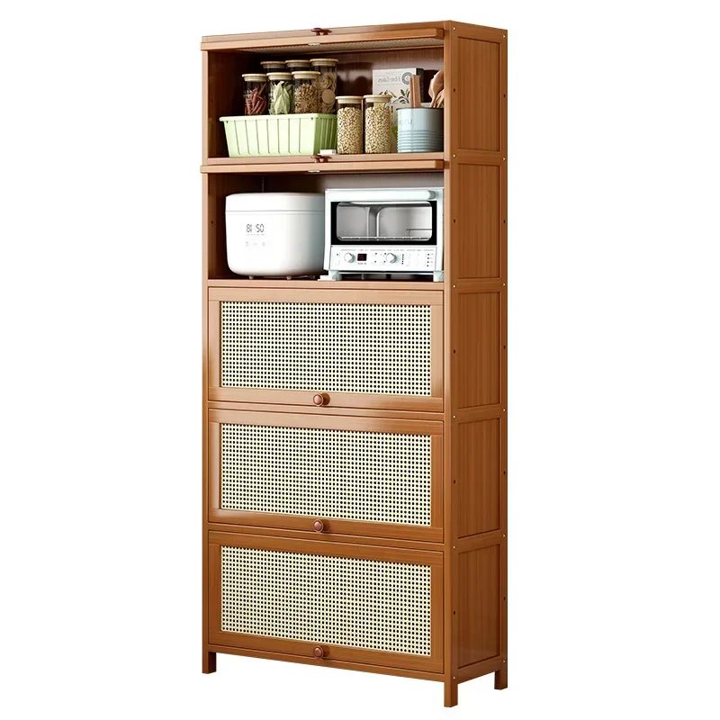 

Kitchen rack with cabinet door Floor-to-ceiling multi-layer solid wood dining side cabinet Dish pot storage cabinet Locker