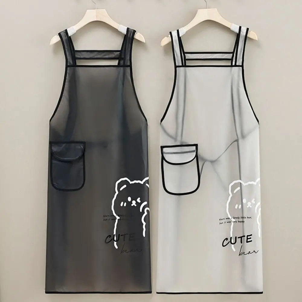 TPU Kitchen Apron Waterproof Cute Cartoon Bears Work Apron Dirt-Proof Transparent Black White Cleaning Aprons Household