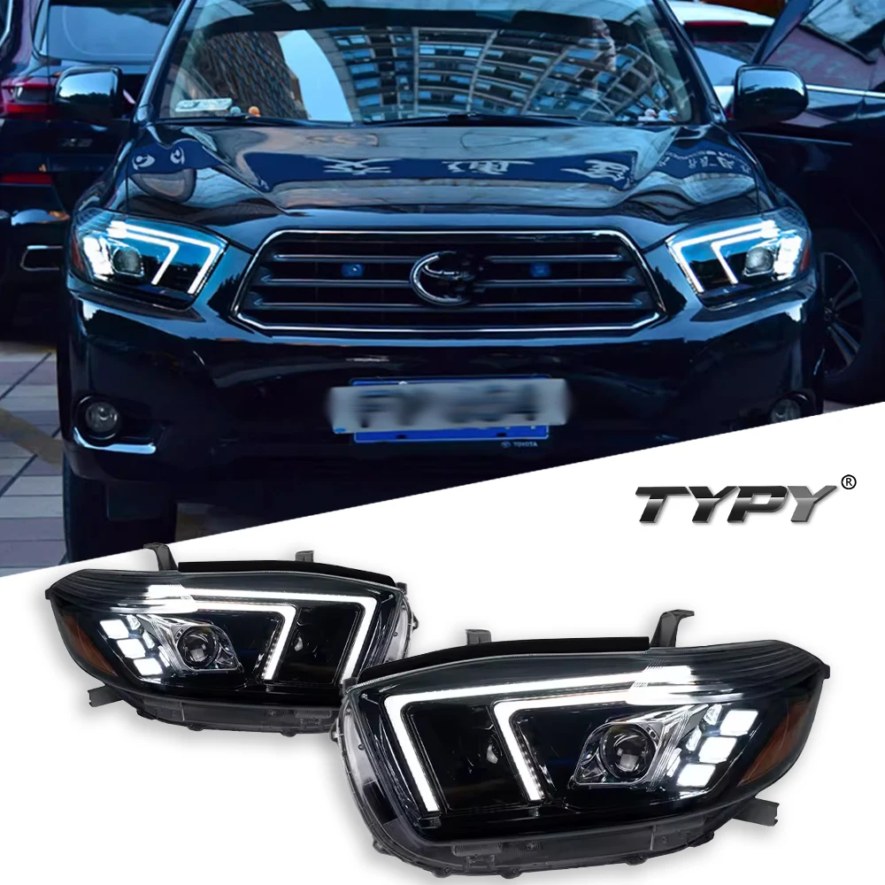 

TYPY автомобильная фара для Toyota Highlander 2009-2011, обновленная модифицированная светодиодная фара, динамическая лампа указателя поворота DRL, автомобильные аксессуары