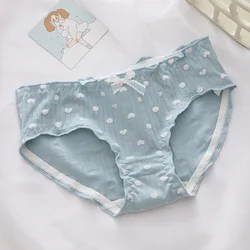 Female's Cotton Antibacterial Crotch Underpants Women Korean Love Printed Girl Butterfly Cute Sky Blue Panties