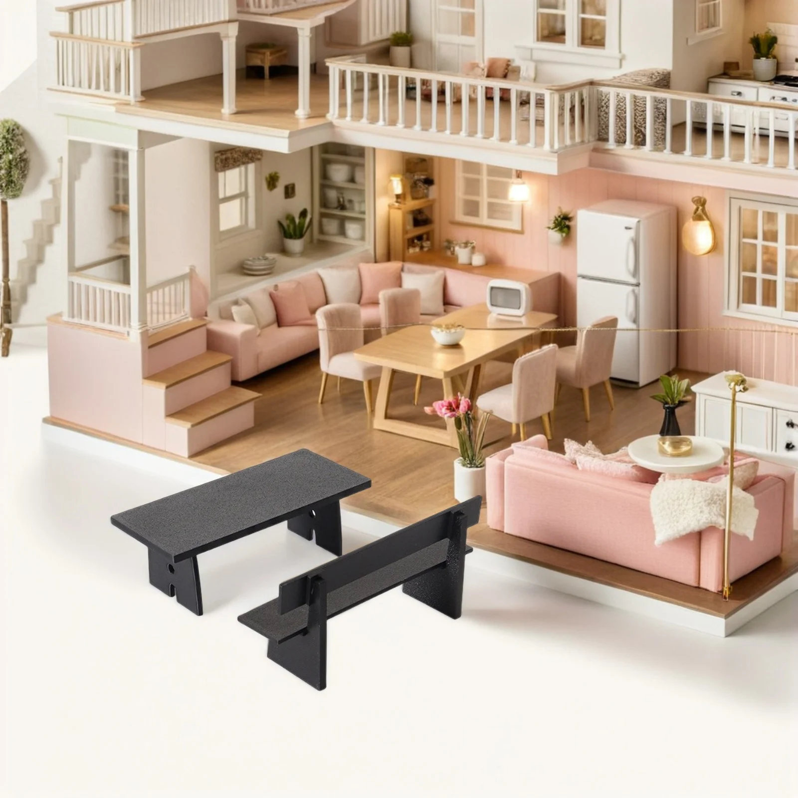 3 stuks miniatuur poppenhuis meubilair tafel stoelen set miniatuur lange stoel micro landschap tuin home decor