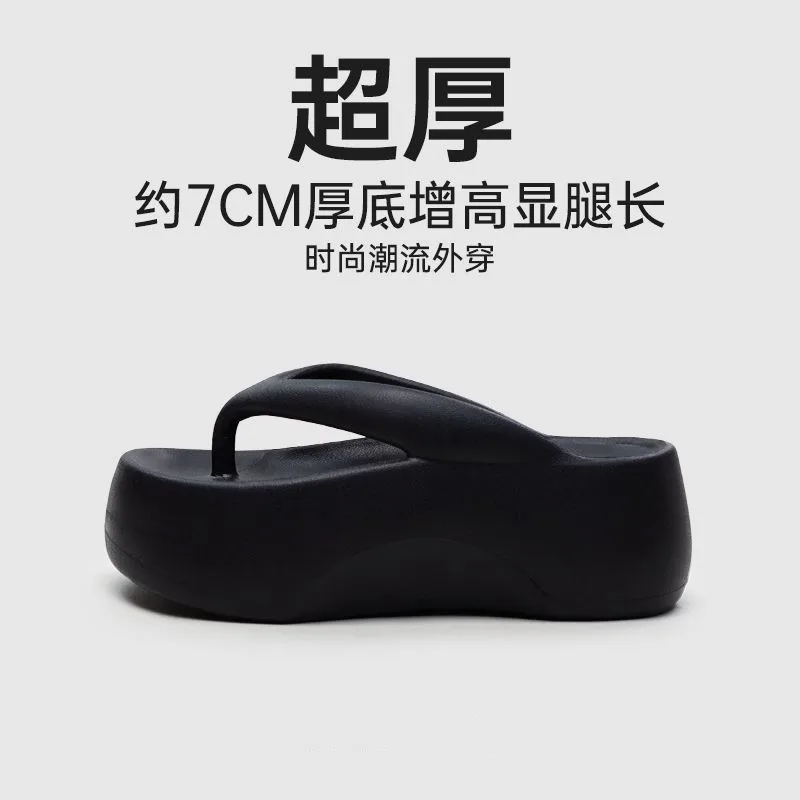 Outdoor Slippers for Women with Sloping Heels Thick Sole Flip Flops for Summer Wear Elevated EVA Flip Flops for Outside Wear