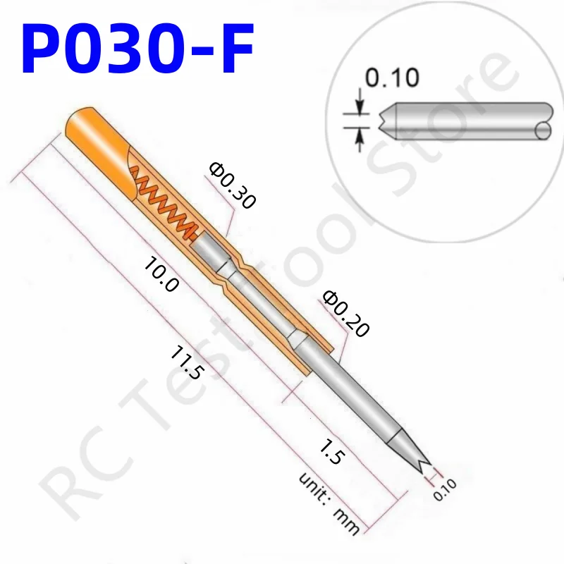 

20/100PCS P030-F Nickel-Plated Head 11.5mm Spring Test Probe Test Pin P030-F1 Spring Test Probe TestTool Gold PogoPin Dia 0.30mm