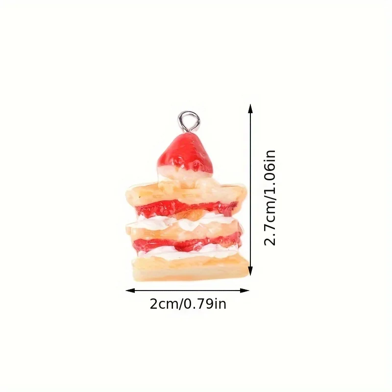 10pcs 3D Strawberry Cake Charms Resin Pendants for Jewelry Making, Cute Strawberry Charms for Earrings,Necklaces, Keychains - view 4