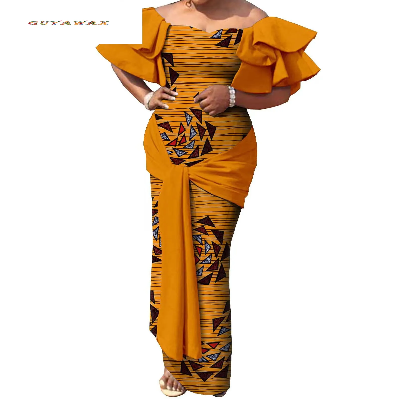 African Dress for Women Strapless Off Shoulder High Waist Maxi Dress Print Attire Dashiki Outfits Elegant Fashion Evening Dress