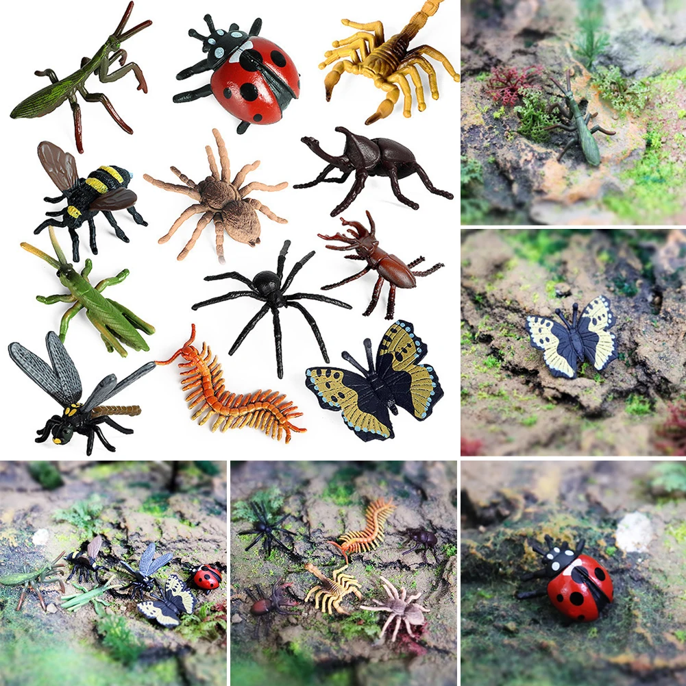 6pcs Simulation Insect PVC Ladybug Bee Spider Models Action Figures Collection Cognition Educational Mini Toys for Children Gift