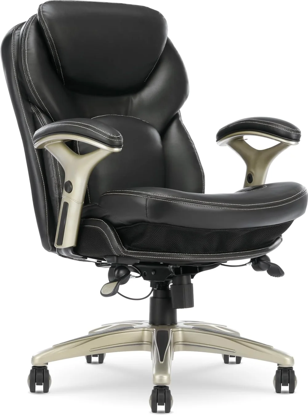 

Mid Back Desk Chair Lumbar Support Executive Office Chair Adjustable Motion Technology Black Leather