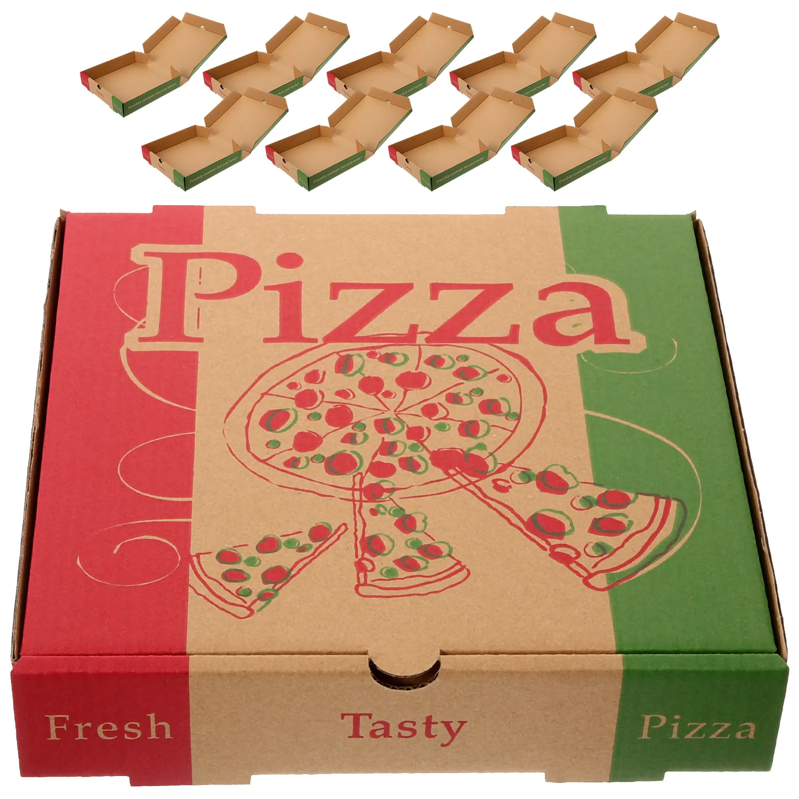 

10pcs 8 Inch Pizza Boxes Foldable Plain Wrapping Cases Paper Packaging For Takeaway Commercial Use Restaurant Supply