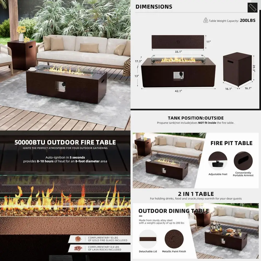 

Открытый пропановый стол для костра, 42-дюймовый круглый с железной рамой, обогреватель для патио из нержавеющей стали емкостью 50 000 БТЕ, место для хранения бака