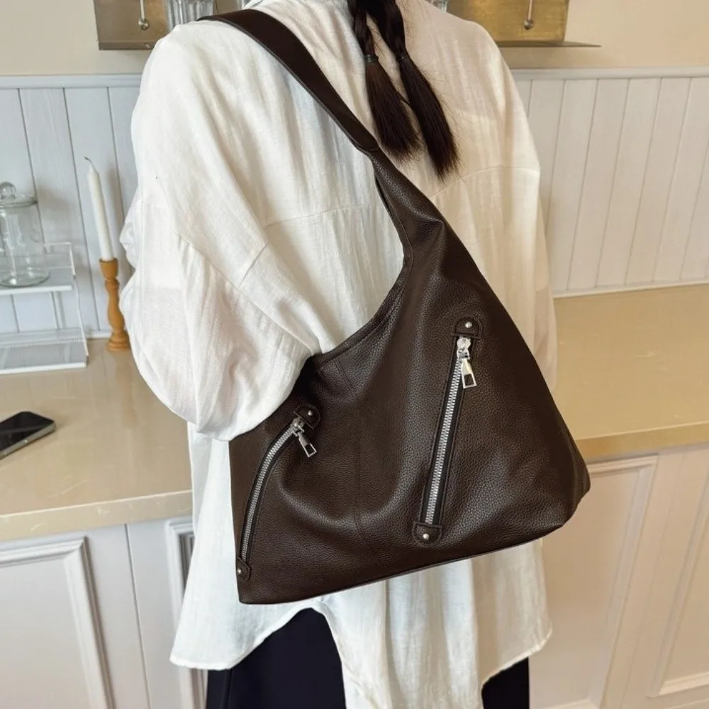 

Solid Color Soft PU Shoulder Bag Large Capacity Pockets Underarm Handbag Korean Style Anti-Splash Water Women Hobo Bag Shopping