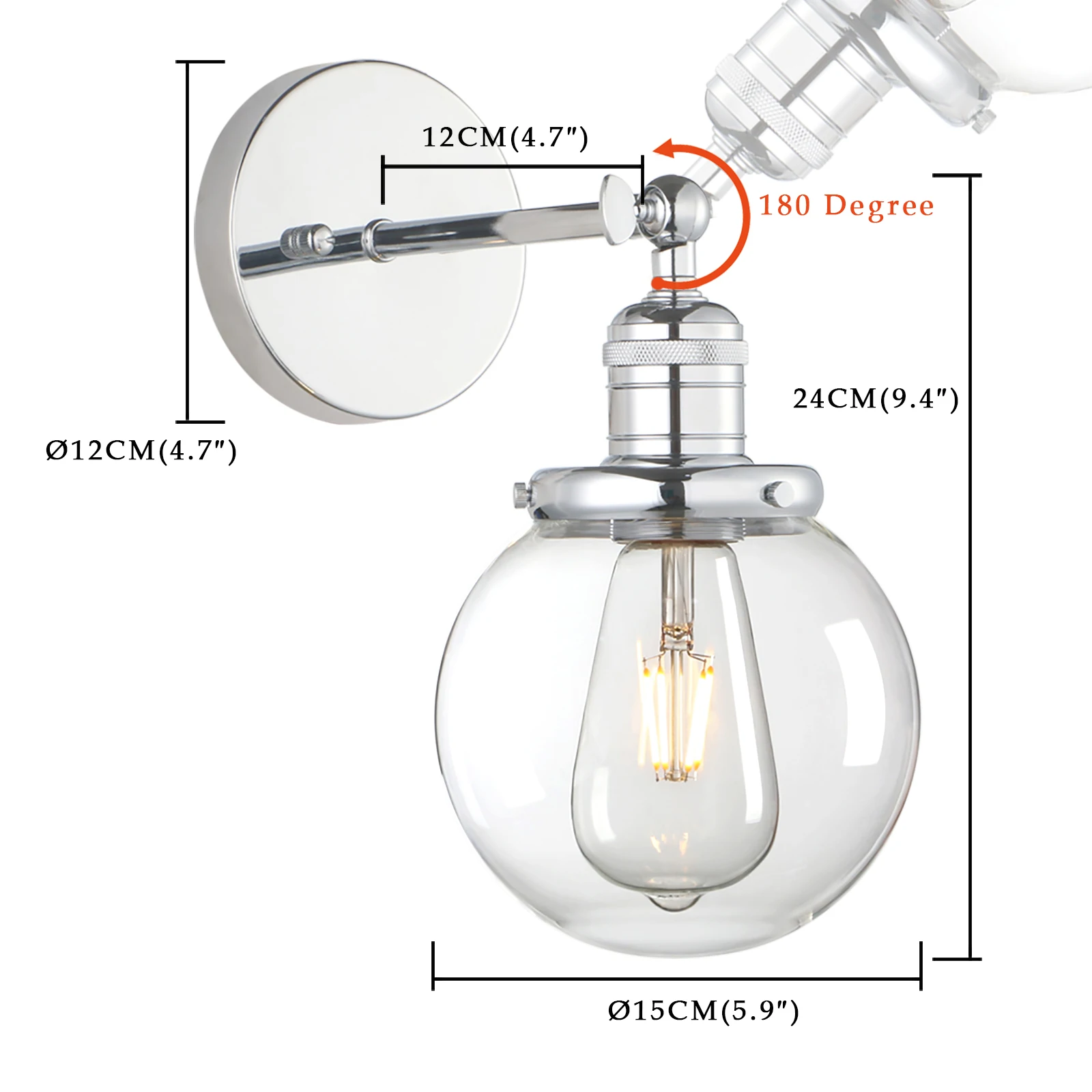 Imagem -04 - Phanthy-vintage Industrial Wall Sconce Luminária 59 Round Clear Glass Globe Mão Soprada Sombra