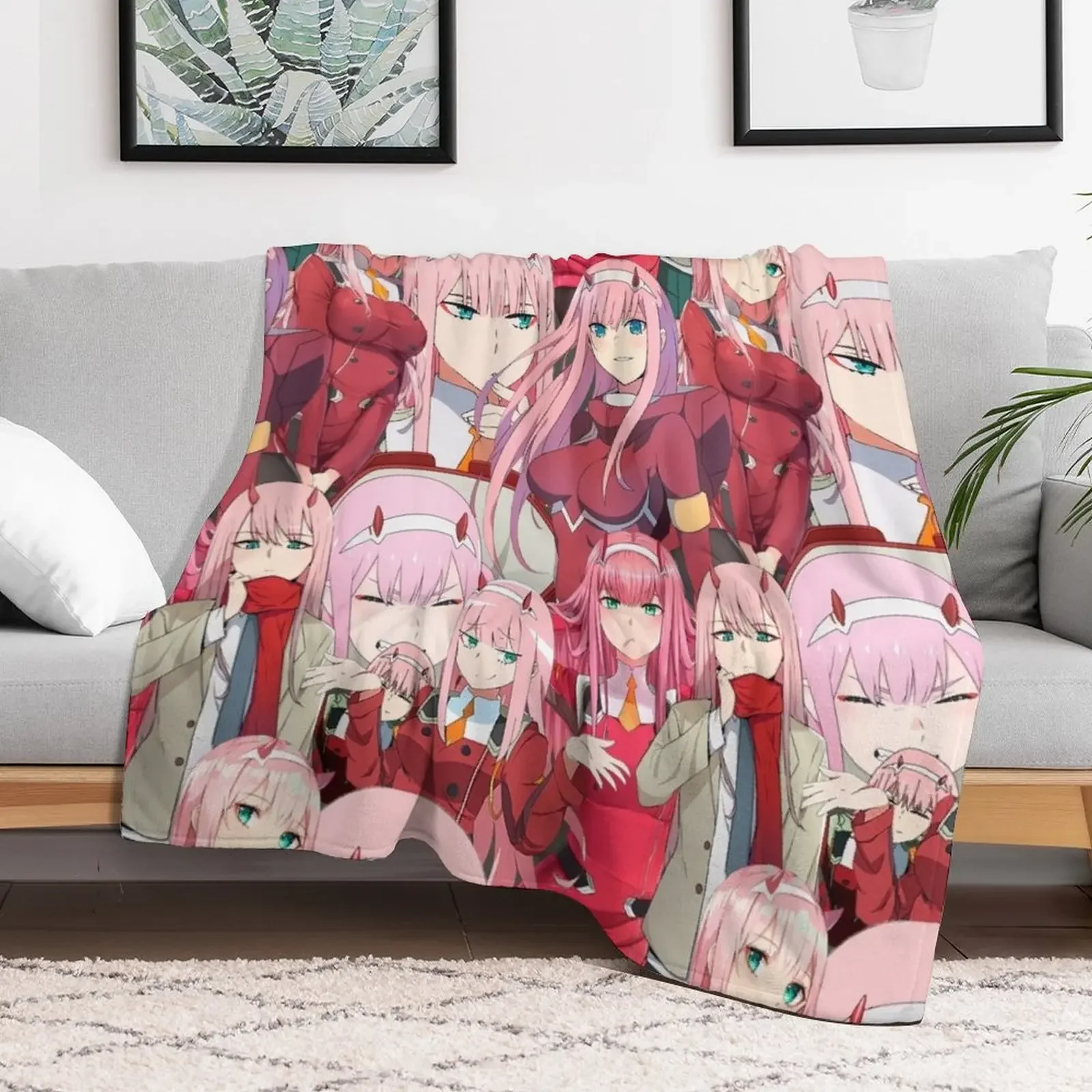 Zero Two Tribute Pattern Throw Blanket Blankets For Sofas Soft Blankets