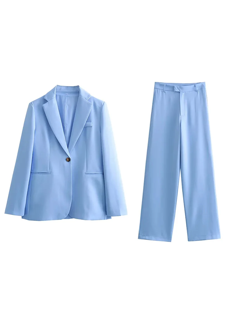 Women\'s Trouser Suit Blue Blazer Pant Suits Spring Women\'s Formal Outfits Office Lady Pants Sets One Button Spring Blazer Jacket