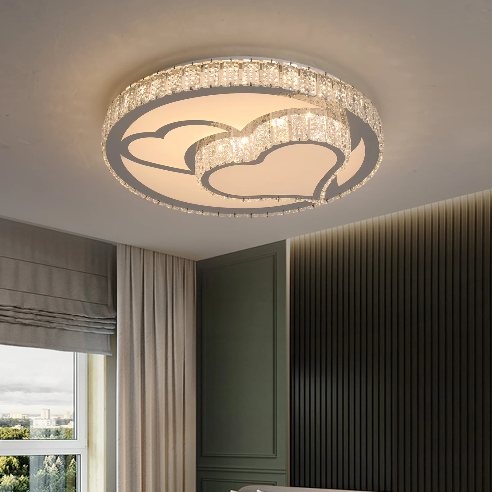 Crystal bedroom light modern simple LED ceiling light round light luxury restaurant light romantic wedding room  household light