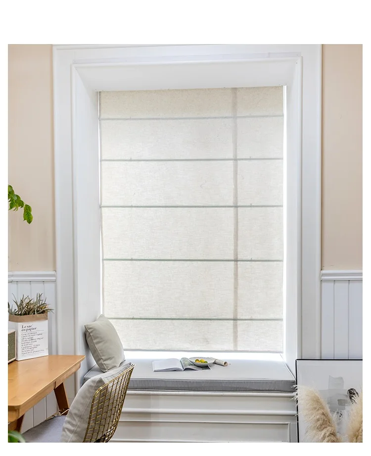 Linen Roman Blinds Sheer Roman Shades with Hardware Included Custom Window Curtains For Living Room Kitchen Short Blinds