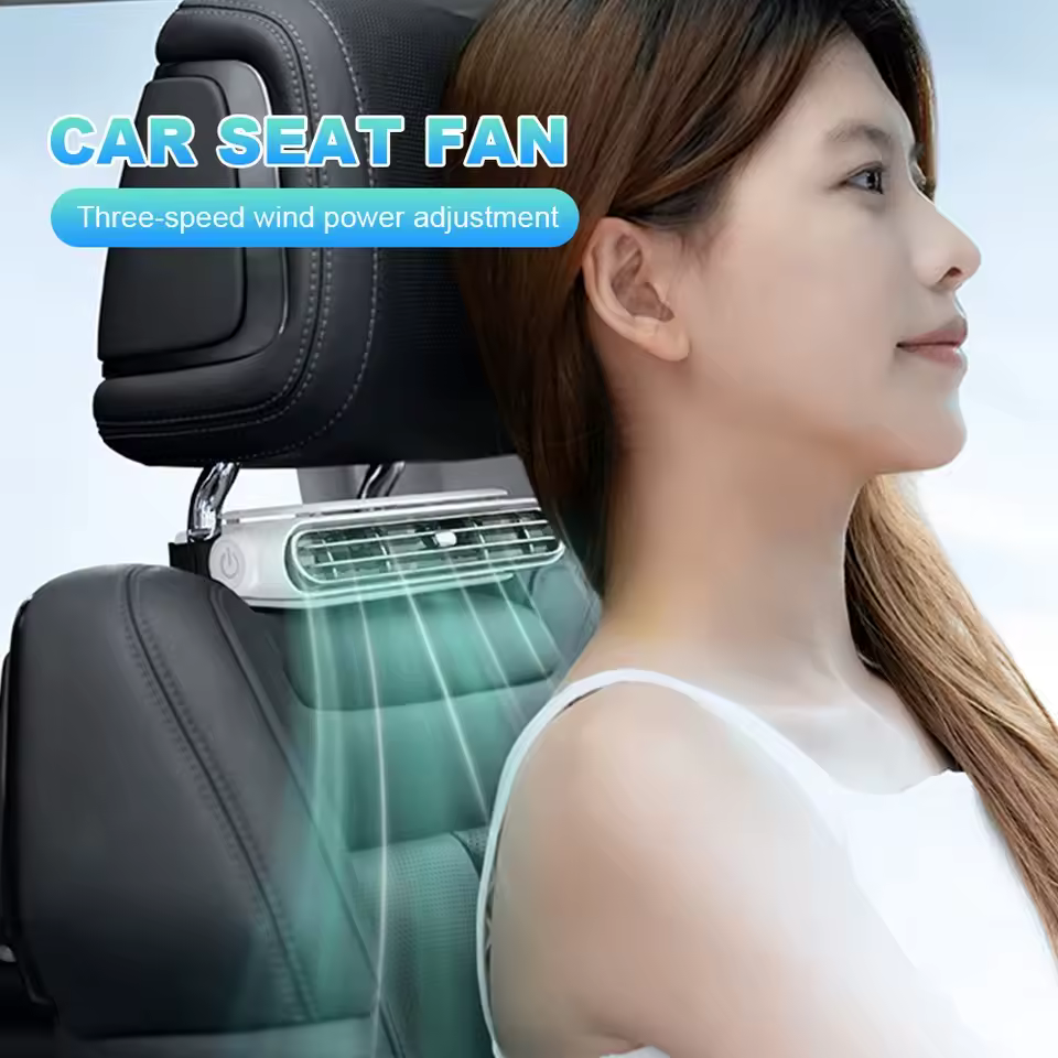 Car Seat Fan Amazing Breezes and Supreme Pleasant Cool Airs. Rear seat area with the Car Seat Fan installed.