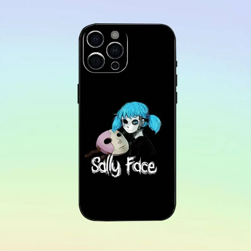 حافظة هاتف صغيرة مضادة للصدمات كارتونية S-Sally Face SF لهاتف iPhone17,16,15,14,13,12,11 Plus، Pro Max غطاء أسود ناعم