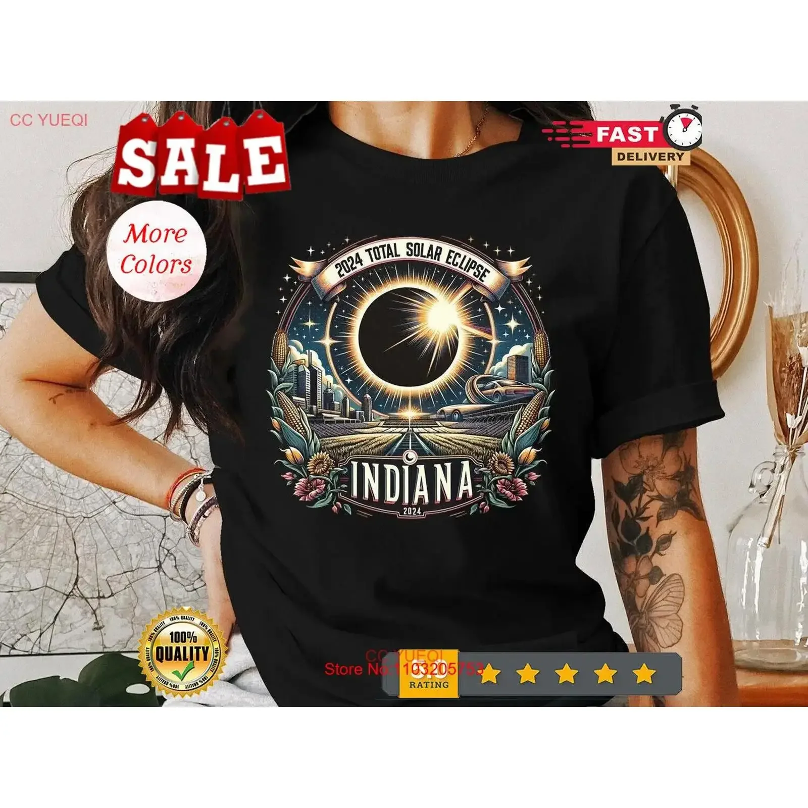 

2024 Total Solar Eclipse Indiana Vintage Style T Shirt Indianapolis Sou vintage Washed Breathable homme streetwear