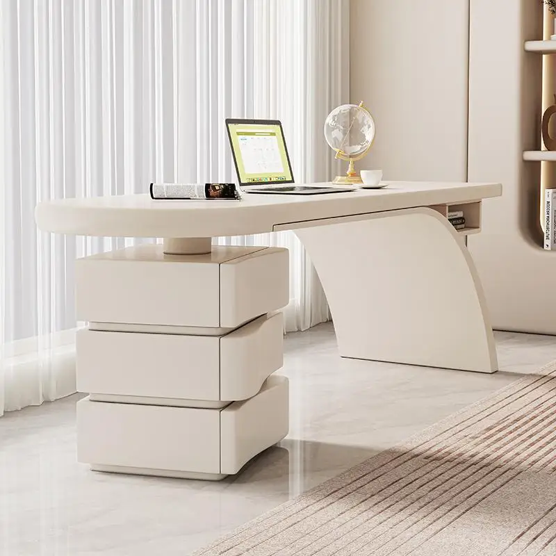 مكتب على الطراز الفرنسي الكريمي مصمم منزلي خفيف فاخر وحديث وبسيط للكتابة للنساء من الخشب الصلب مكتب المشاهير على الإنترنت