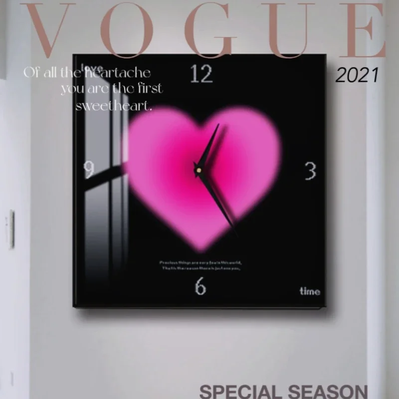 

Love time peach heart clock painting network red electric meter distribution box block hanging picture black glass wall clock