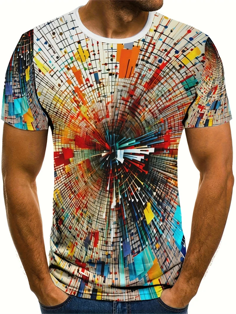 Abstract Pattern 3D Printed Men's Fashion T-Shirts Summer Short Sleeve Tie-dye Gradient Street T Shirt 6XL Plus Size Casual Tos