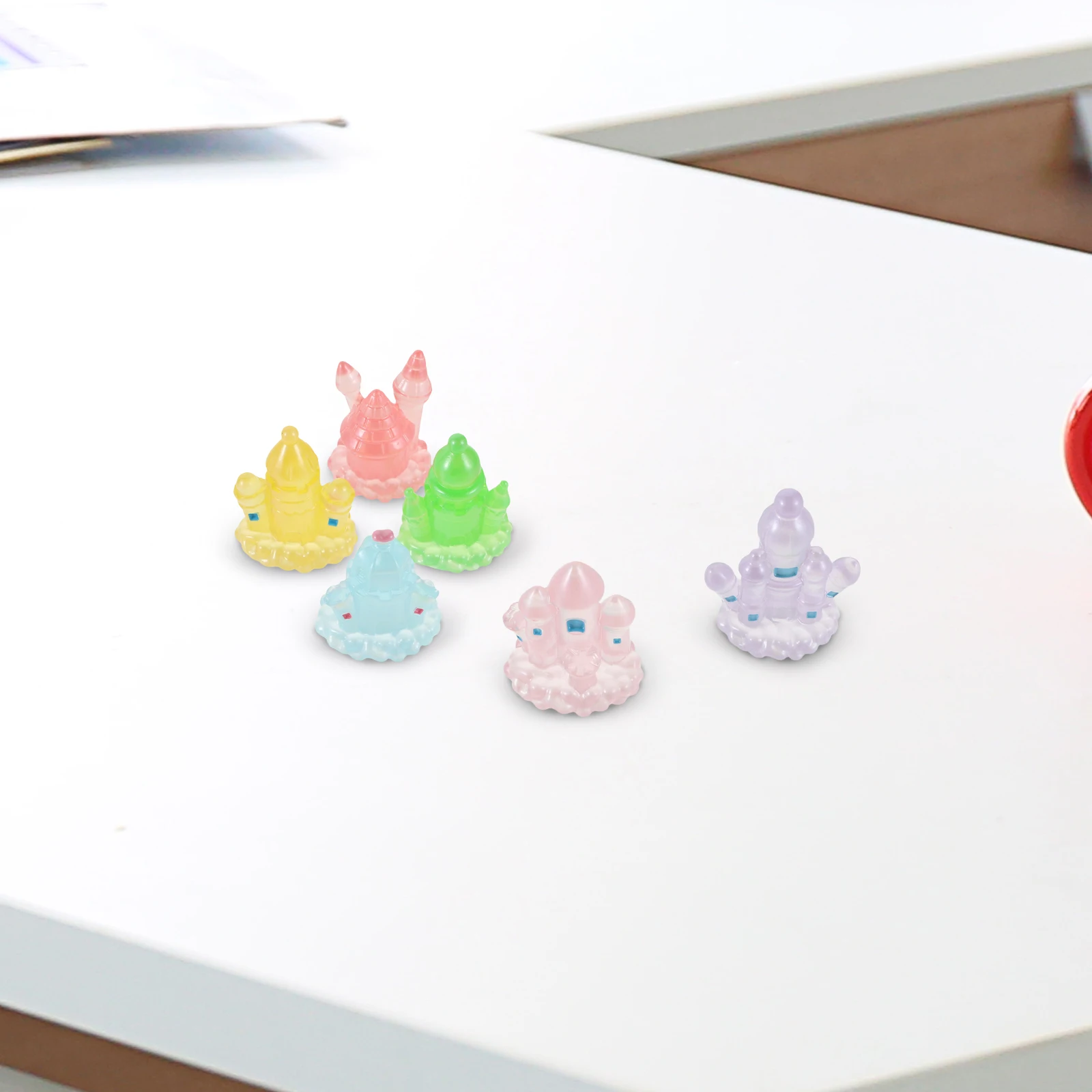 

6pcs Mini Castle Statues Glow In Dark Car Dashboard Ornaments Desktop Night Light For Adults Cute Resin Car Decorations