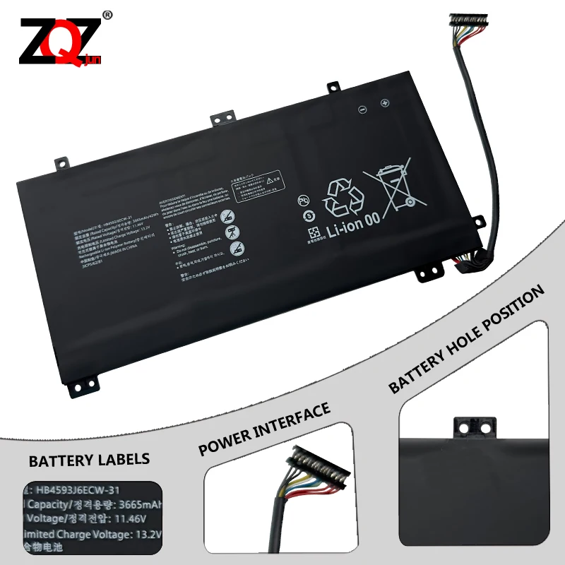 HB4593J6ECW-31 Laptop Battery For Huawei Matebook 13 WRTB-WFH9L WRTB-WFH9F WRTB-WFE9L 11.46V 3665mAh 42WH