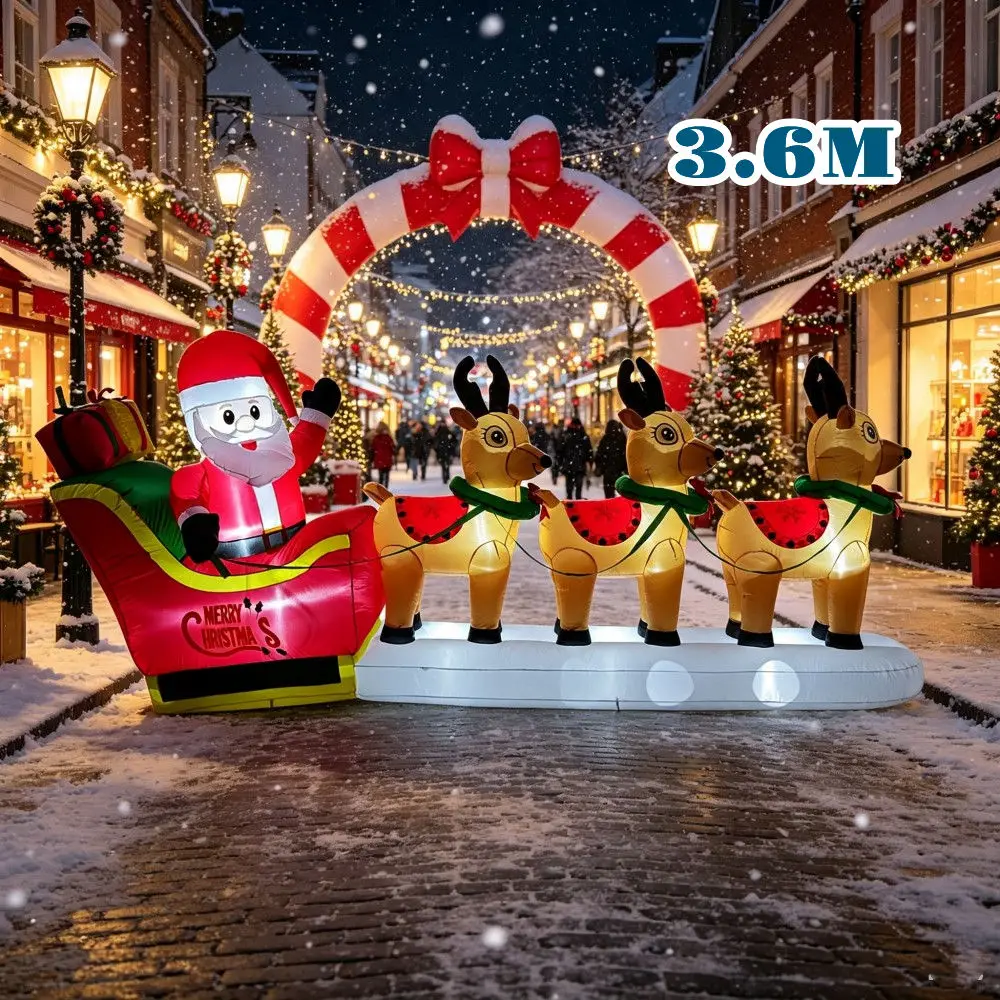 Christmas Inflatable 3.6M Sled Santa Claus Reindeer Built LED Lights Indoor Outdoor Courtyard Square Display Window Decoration
