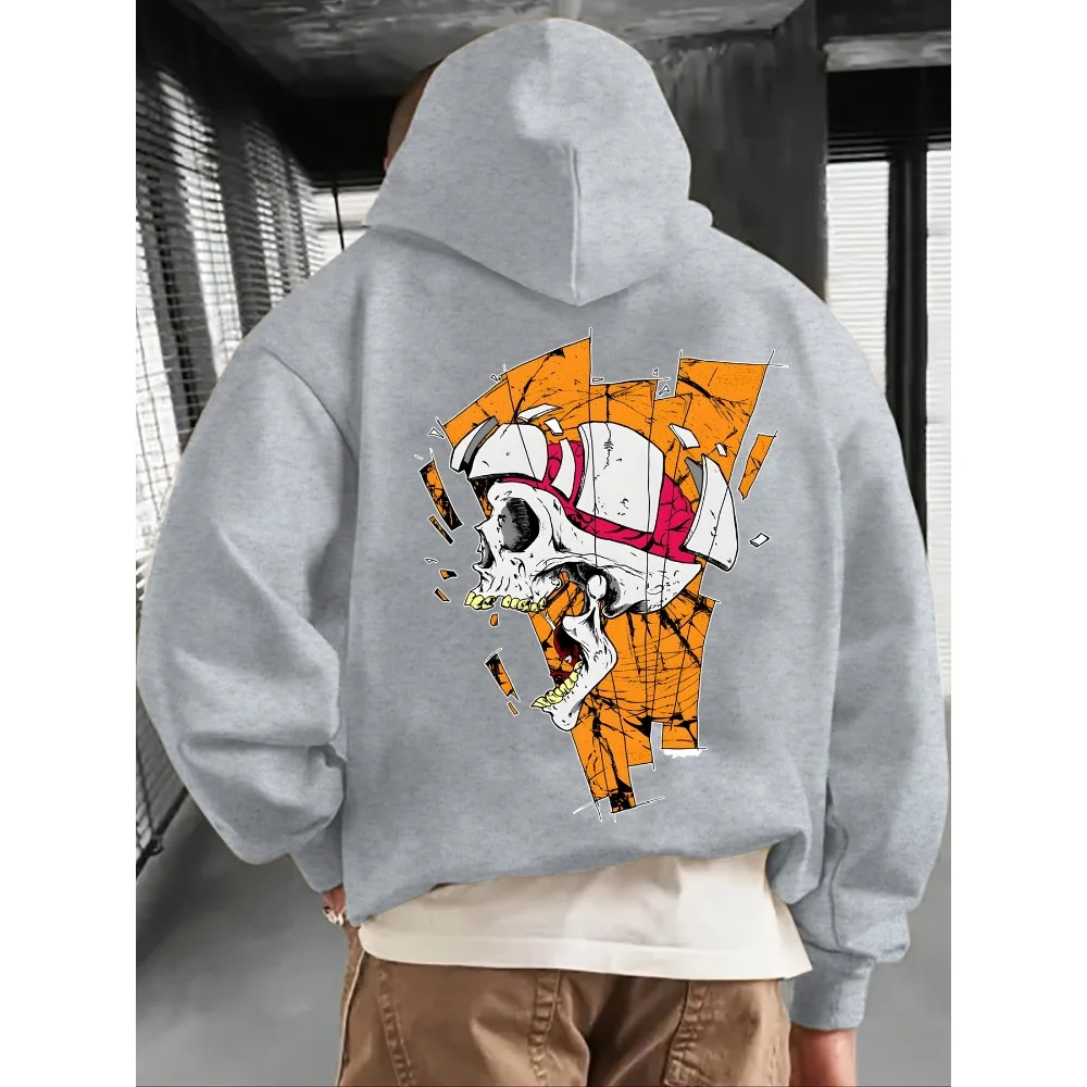 Torn Frame Skull Art Graphic Hoodie Autumn Winter Streetwear Daily Sweatshirt For Men Unisex Oversized