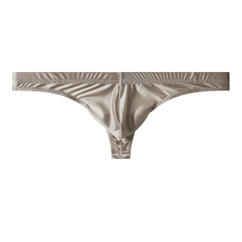 Comfortable Low Waist Men Ice Silk Satin Thongs Underpants Solid Color Men's Panties Lingerie T-back Male Briefs Male