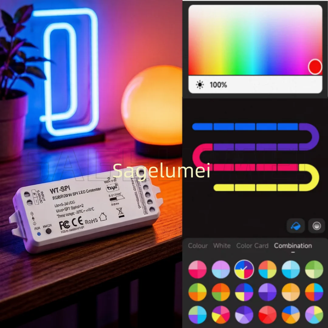 

Контроллер LED-лент с поддержкой Wi-Fi, 5V-24VDC, WT-SPI, Tuya APP, 12V, 2.4G RF SPI, для светодиодных лент WS2811, WS2812, WS2815, UCS1903, Pixel GS8208, RGB.