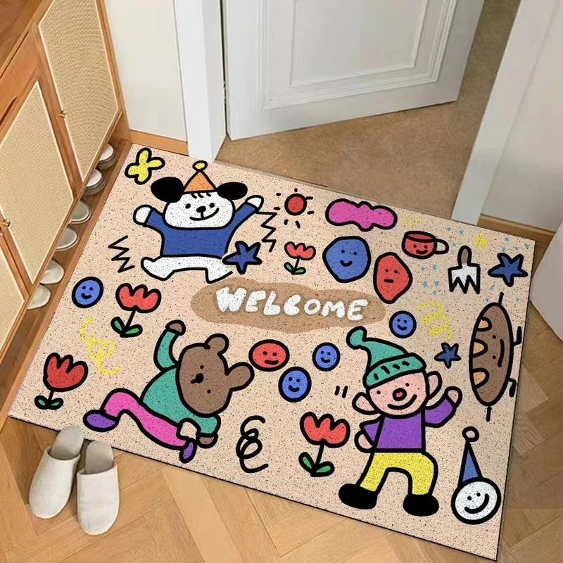 Cartoon Party Welcome Floor Mats Entrance Doormat Anti-slip PVC for Entry Porch Hallway Entryway Home Decor Dust Removal Carpet