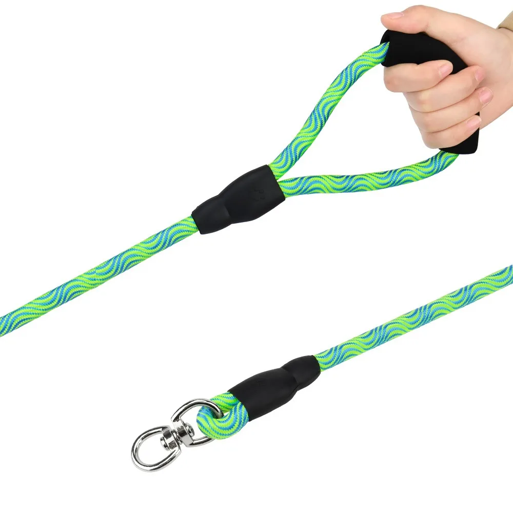 Double-headed Dog Leash Wave Pattern Anti-winding Removable Pet Leash Nylon Dog Walking Dual Leash  with Comfortable Foam Handle