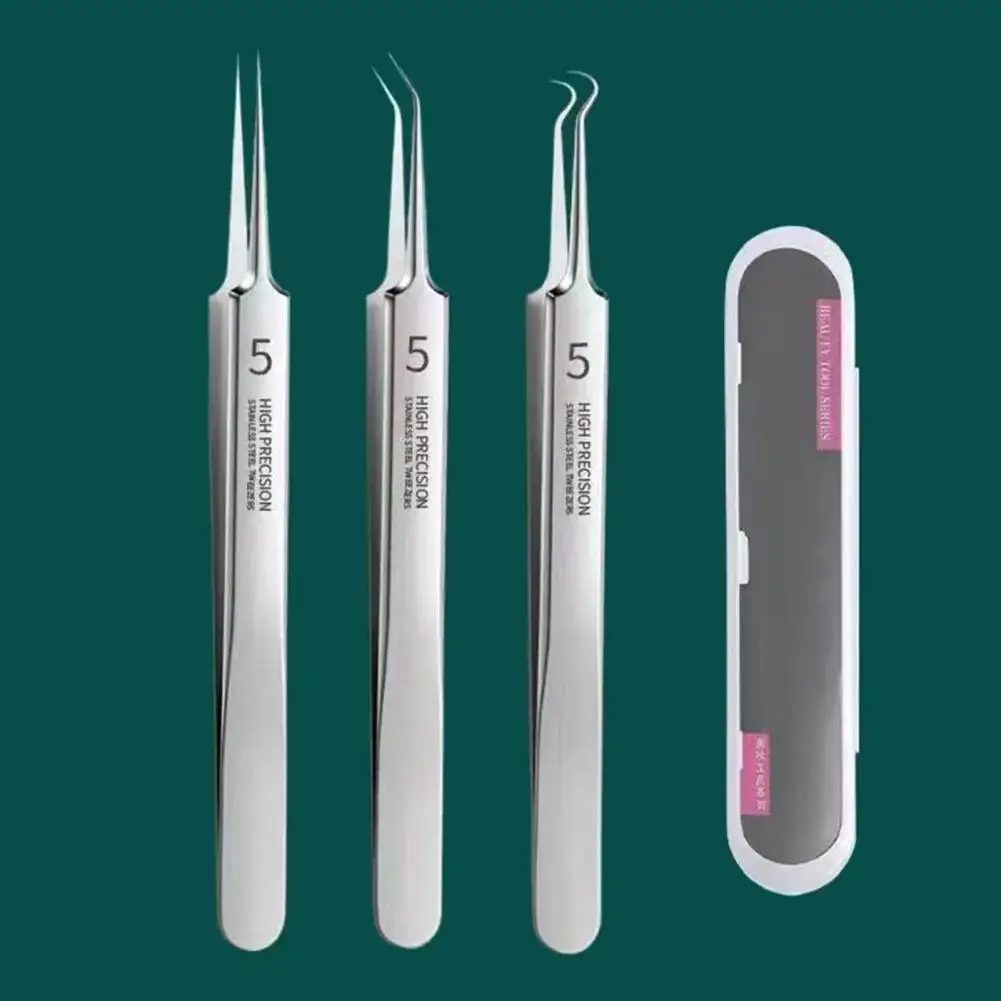 Stainless Steel Pore Tools Professional Blackhead Remover Tweezers Set with Non-slip Handle Easy to for Healthy for Complexion