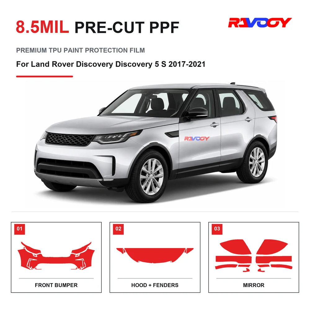 Film de protection de peinture transparent en TPU auto-cicatrisant, hydrophobe et anti-UV, prédécoupé pour Land Rover Discovery 5 S 2017-2021, 8,5 mil