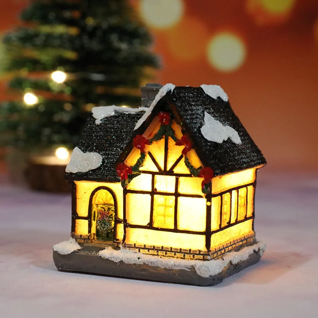 High Quality New Ornament House Christmas LED Scene 1PC 50-90g Brightness Decor Light New Year Party Resin Small