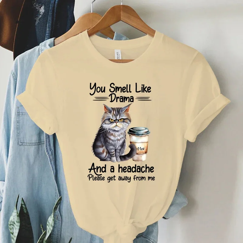 Coffee Cat T Shirt Fashion Casual Tee Shirt Female Black Cat Graphic T Shirt New Spoof Women Clothing High Street Camiseta Mujer