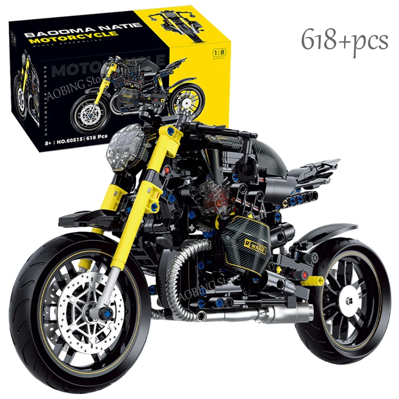 1:8 Technical High-Tech Latté Motorcycle Motocross Model Building Blocks MOTO Car Moc Bricks Gifts Diy Toys Kids Boys Birthday