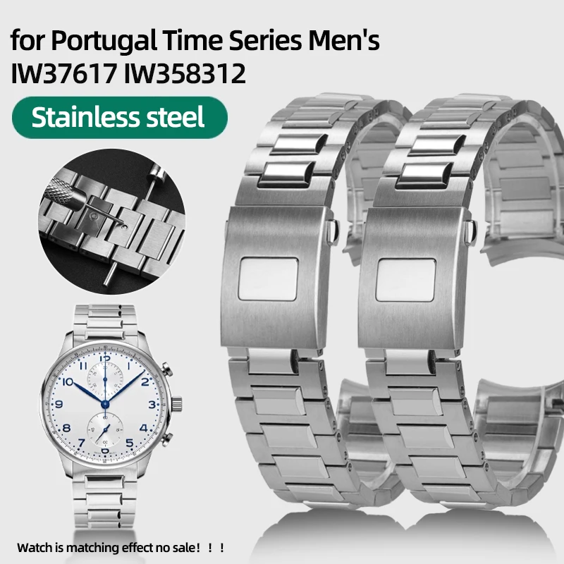 Ремешок для часов из нержавеющей стали с твердым изогнутым концом для IWC Portugal Time Series IW37617 IW 358312   Мужская цепочка для часов 20 мм, браслет