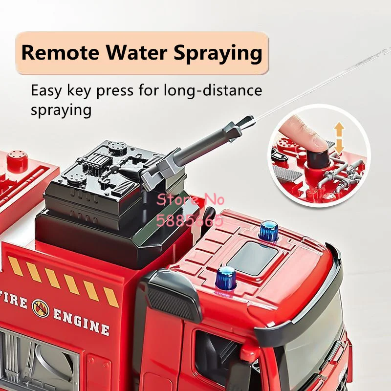 Large Simulation Water Spray Alloy Fire Truck Model 31CM LED Light Music Interaction Friction Engineering Truck Model Kids Gift