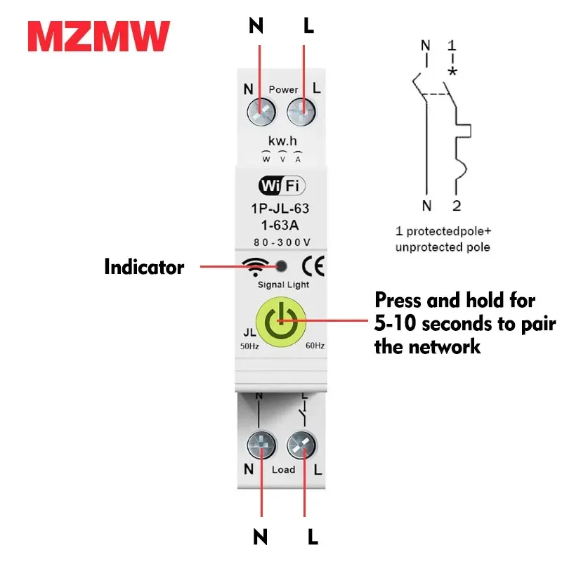 TUYA Smart DC WiFi Circuit Breaker 220v MCB 1P+N 63A Voltage Current Protector DIN Rail Wireless Remote Control Switch By APP